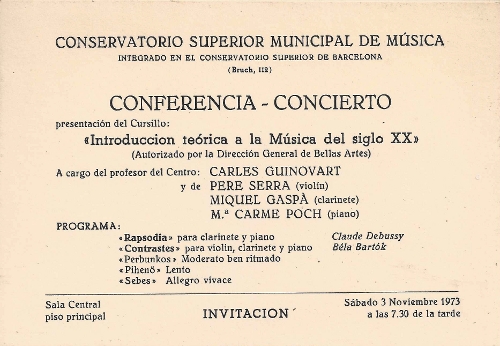 Conservatori Superior Municipal de Música, 3-11-1973