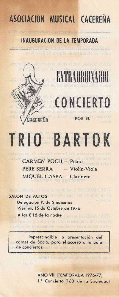 Trio Bartok, Cáceres, 15-10-1976