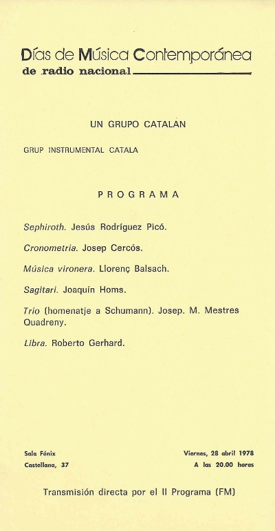 Grup Instrumental Català, Madrid, 28-4-1978