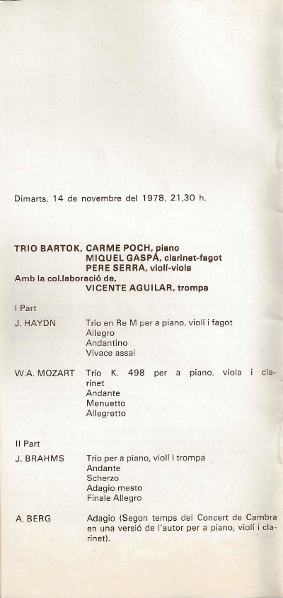 Trio Bartok, Barcelona, 14-11-1978