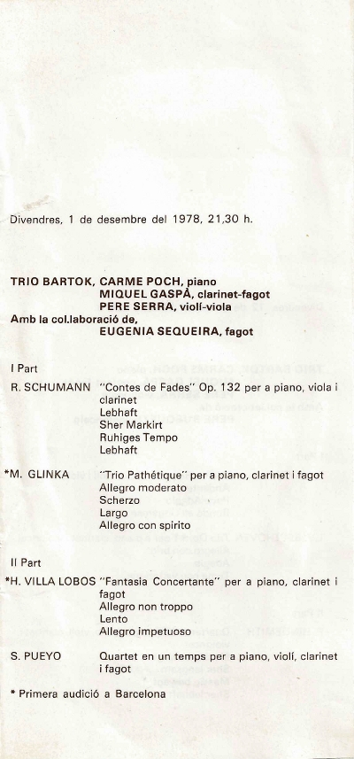 Trio Bartok, Barcelona, 1-12-1978