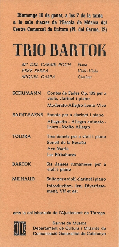 Trio Bartok, Tàrrega, 10-1-1982