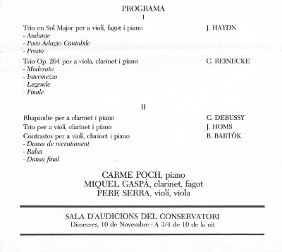 Trio Bartok, Manresa, 10-11-1982