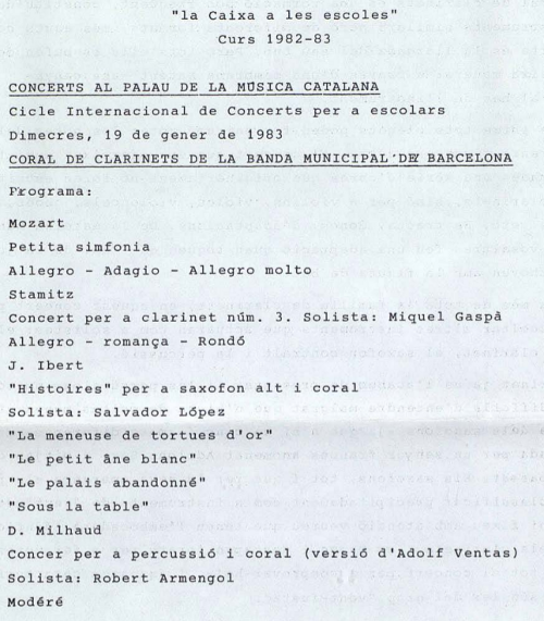 Coral de clarinets, Barcelona, 19-1-1983
