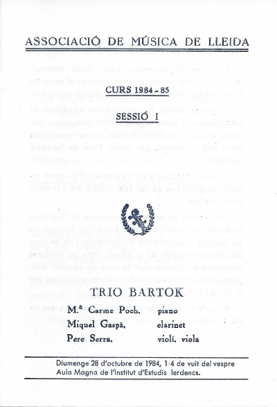 Trio Bartok, Lleida, 28-10-1984