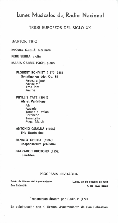 Trio Bartok, Donostia, 29-10-1984