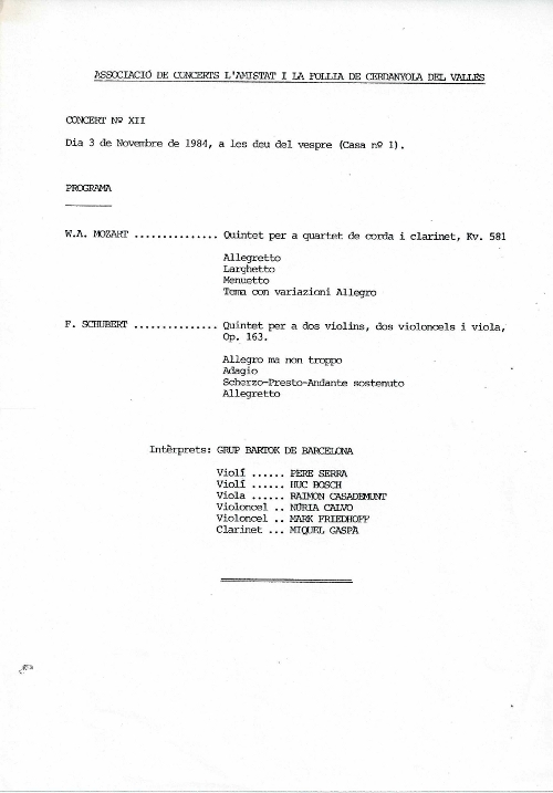 Grup Bartok, Cerdanyola del Vallès, 3-11-1984
