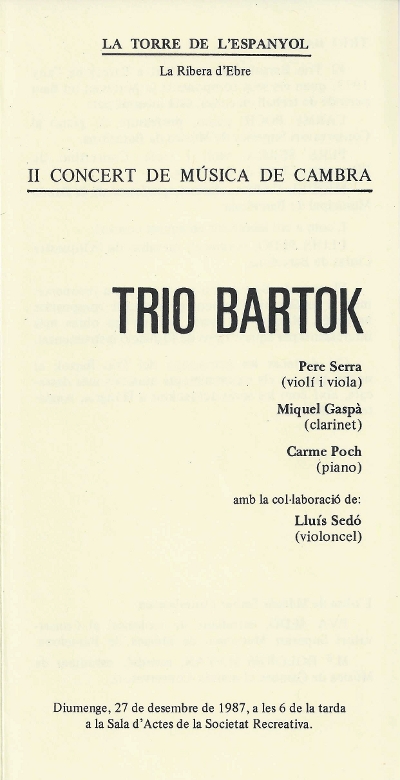Trio Bartok, la Torre de l'Espanyol, 27-12-1987