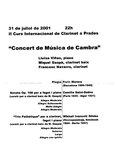 II Curs Internacional de Clarinet, Prades, 31-7-2001